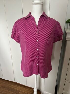 George Fuchsia Striped Short Sleeve Button-Front Blouse